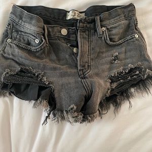 Grey/black loving good vibrations Free people jean shorts